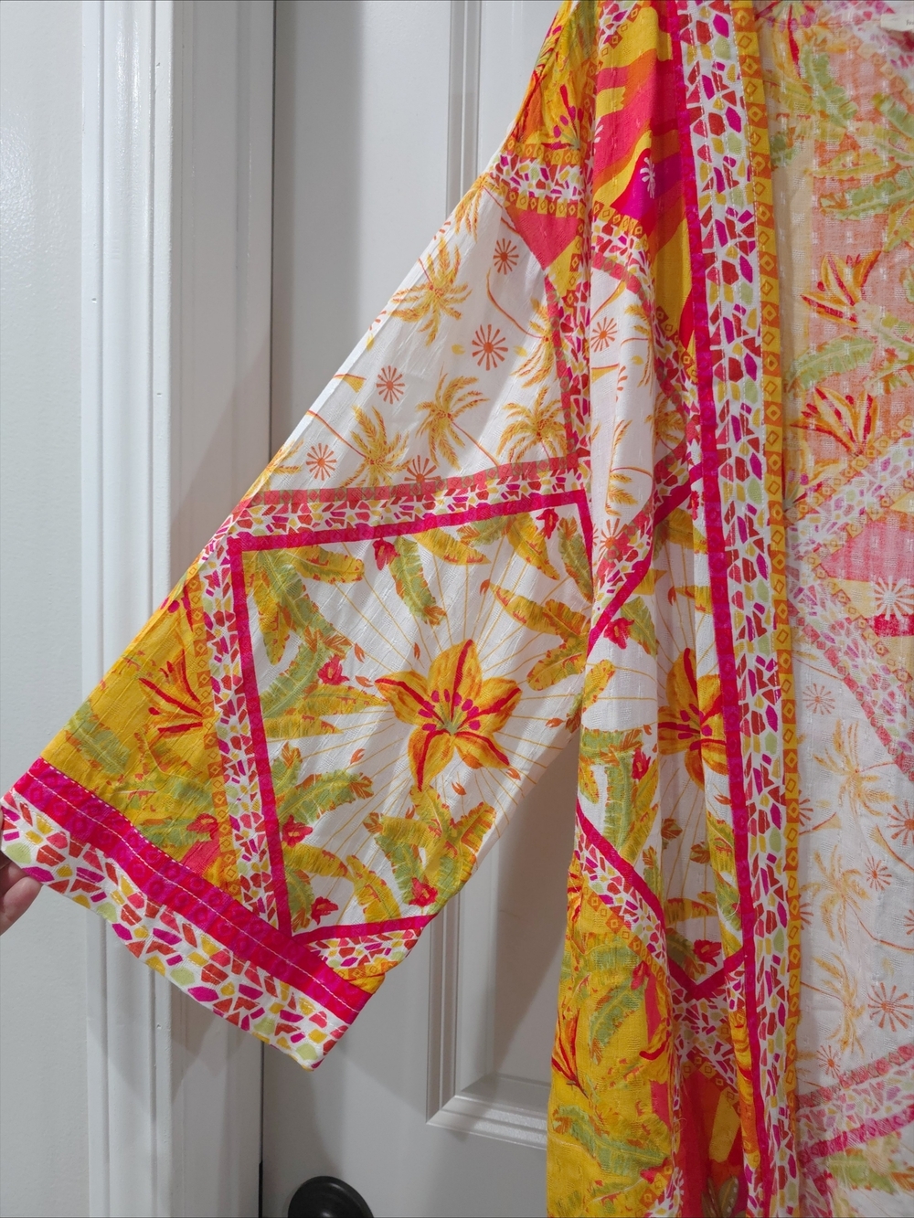 Haute Hippie Vibrant Multicolor Pineapple Floral Tie-Waist Kimono Cardigan, Nwot - Picture 7 of 16